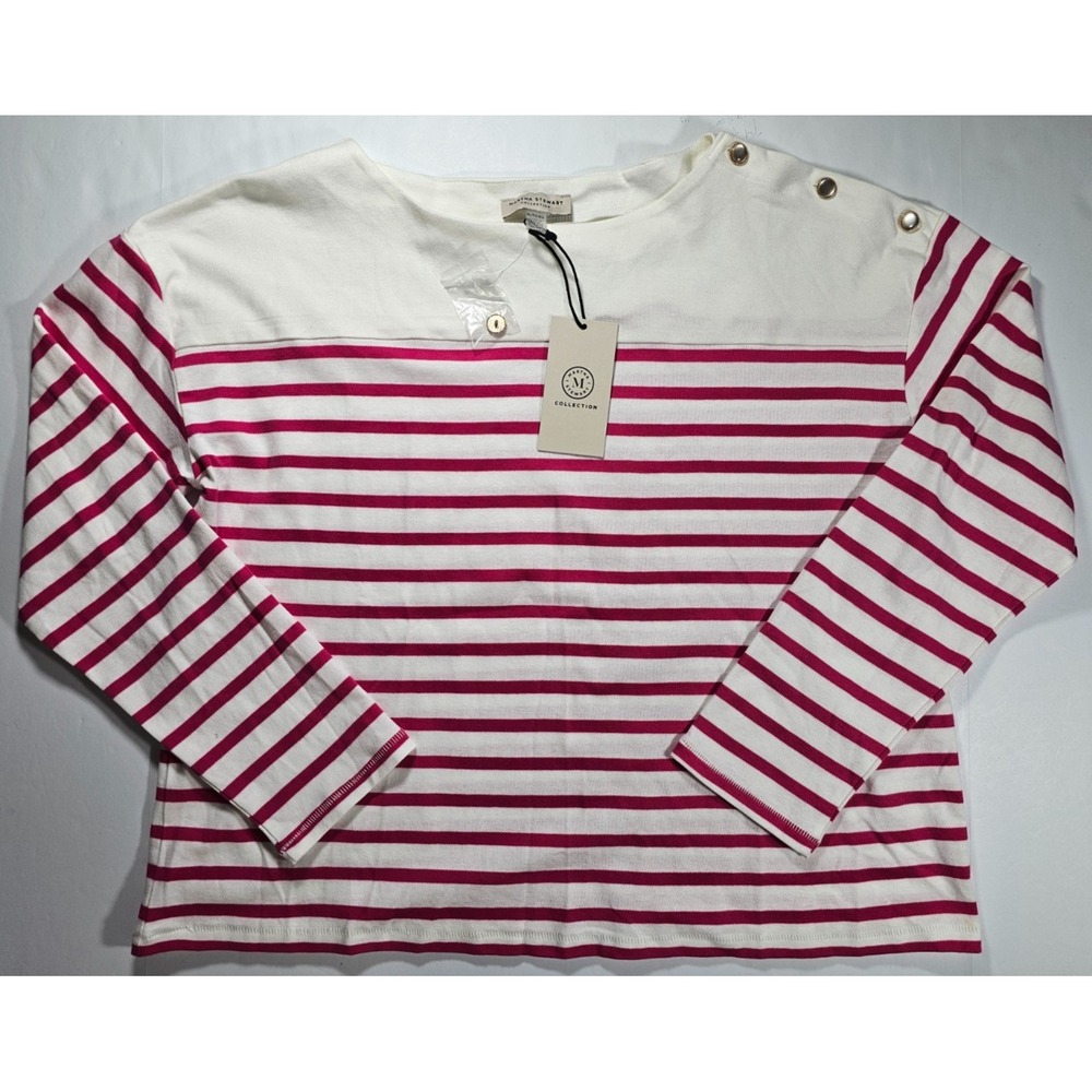 NWT MARTHA STEWART Sz XL/TG‎ Red & White Stripes with 3 buttons on left Shoulder